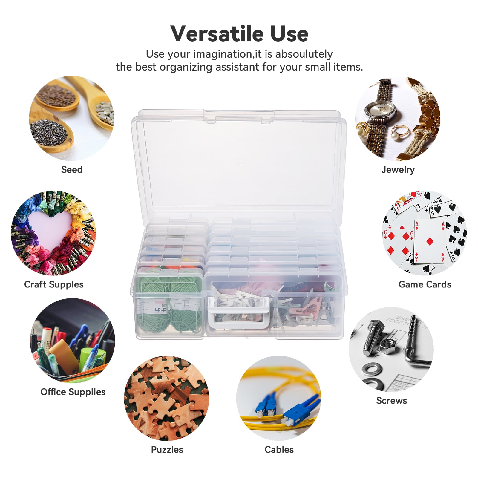 Novelinks Stackable Plastic Storage Box Containers Hobby Art Craft Organizer Rectangle Box for Pencil Crayon Beads Jewelry, Clear(6 M+6 S Inner)
