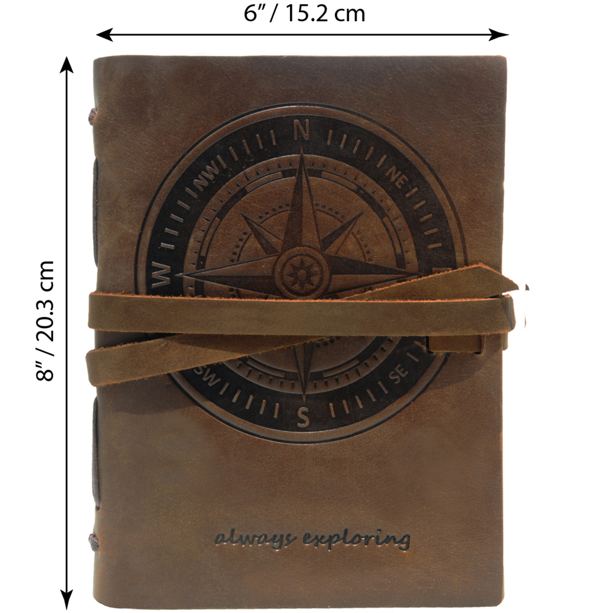 Leather Bound Journal for Men and Women, Handmade Gift Set with Nautical Compass Embossed Journal and Stylish Pen, Vintage and Classic, Notebook, Sketchbook, Planner and Diary (300 Pages) (8x6")
