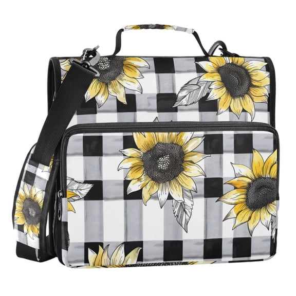 ALAZA Zipper Binder Sunflowers on Checkered Grid 3 Ring Trapper Keeper File Folder Organizer Bag