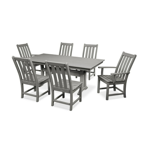 POLYWOOD Vineyard 7-Piece Farmhouse Trestle Dining Set in Slate Grey
