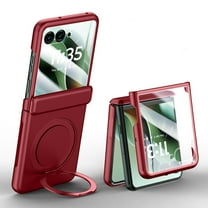 Case for Motorola Razr 60 / Razr 2025 / Razr  2024, Slim Fit Hard PC Protective Cover with Rotating Ring Stand, Compatible with MagSafe, with Small Screen Protector, Support Wireless Charging, Red