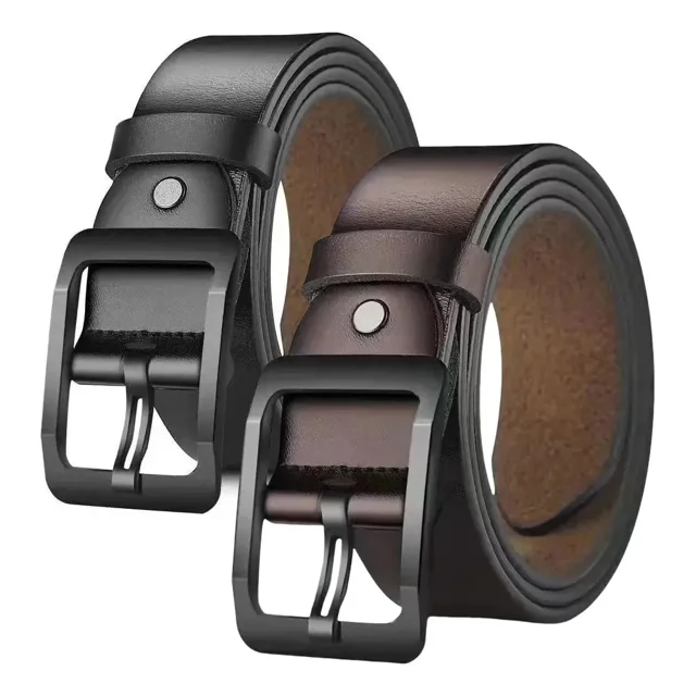 Cinturón De Piel Para Hombre 2 Uds Moda Accesorios Hombre Black-brown