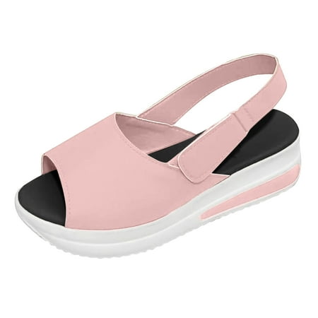 

Summer Savings Clearance! PEZHADA Sandals Women Wedge Sandals for Women Fashion Solid Color Wedge Minimalistic Fish Mouth Thick Bottom Slippers Flip Flop Sandals Pink 35