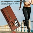 thumbnail image 3 of Wallet Function Case for Samsung Galaxy S24 Ultra with Shoulder Strap & Card Slot Holder & Ring Buckle & Magnetic Clasp, Premium PU Leather Flip Folio Zipper Purse Women Girls Phone Case, Coffee, 3 of 10