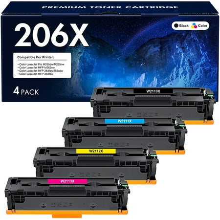 206X Toner Cartridge with Chip Compatible for HP 206A 206X W2110X W2110A for HP Color laserjet Pro MFP M283fdw M283cdw M282nw M255dw M255 M283 Printer (Black Cyan Magenta Yellow, 4-Pack)