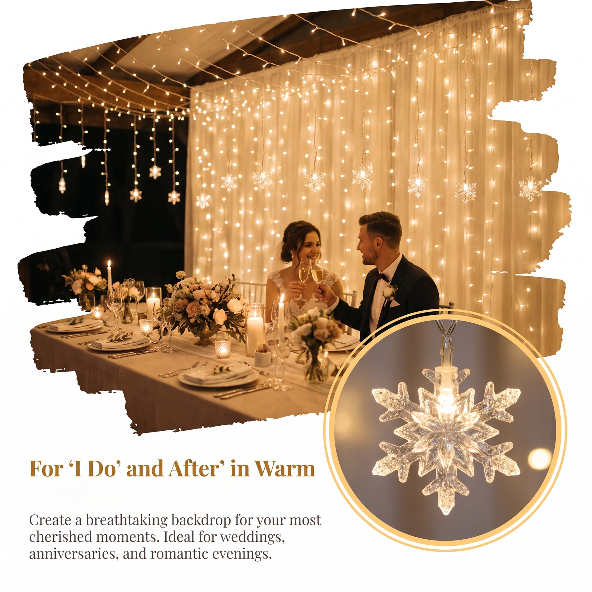 Unique Bargains 3D Snowflake Decor Lights for Indoor Romantic Winter Decorations 3.5 ft Warm White EU Plug In Powers Steady On and Twinkle Lights