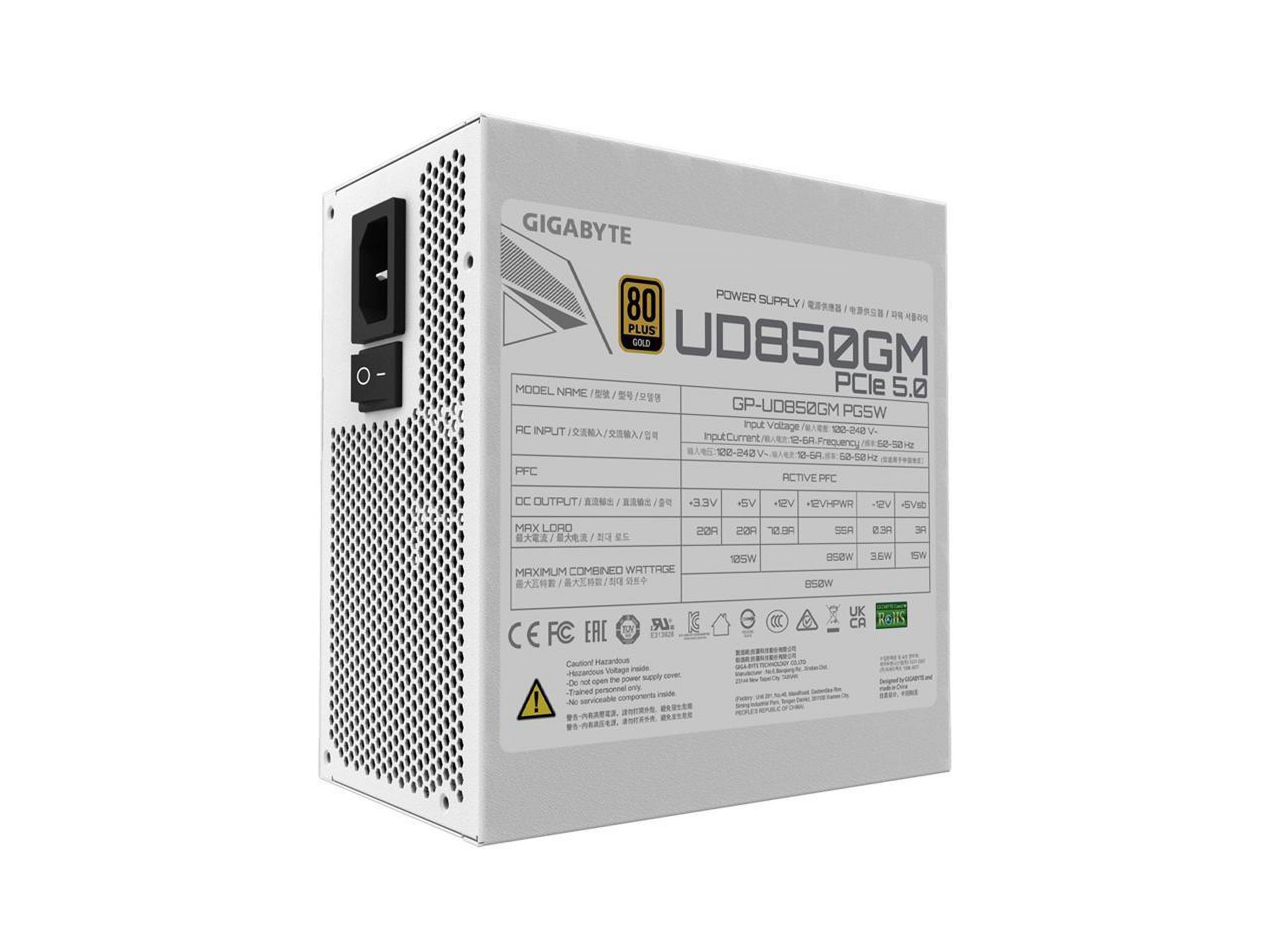 GIGABYTE GP-UD850GM PG5W PCIE 5 ATX 3.0 Fully Modular Gaming Power Supply - 80 Plus Gold Certified 850W - Japanese Capacitors - ATX PSU