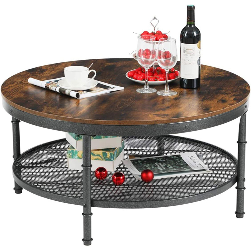 Round coffee table Small industrial coffee table with 2 levels with
