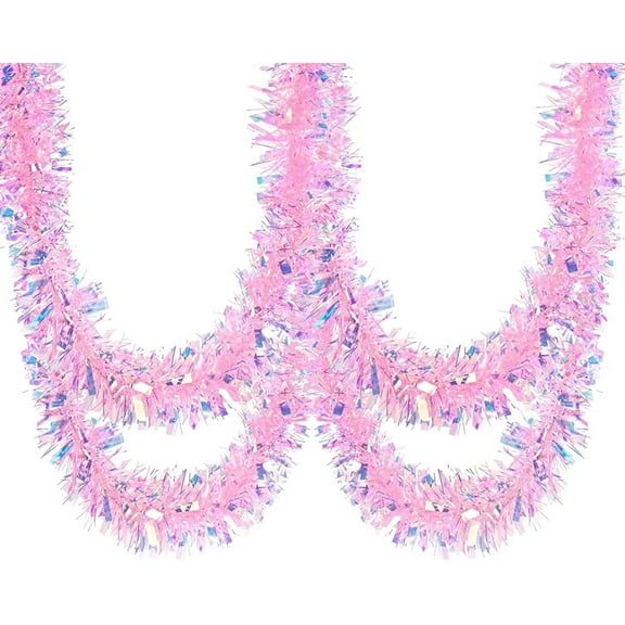 Pink Christmas Tinsel Garland – 5 Pieces, 2 Meters Each, Twisted Glitter Foil Garland for Christmas Tree, Wedding, Party Decorations
