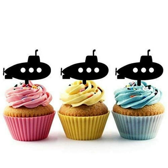 Submarine Silhouette Acrylic Cupcake Toppers 12 PCS