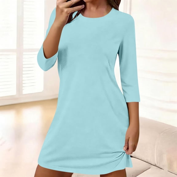 Nightgowns for Women Oversized Crewneck 3/4 Length Sleeve Pajamas Dress Summer Casual Solid Plus Size Round Neck Comfy Soft Sleepwear Short Sleeve Tee Nightshirt Dresses