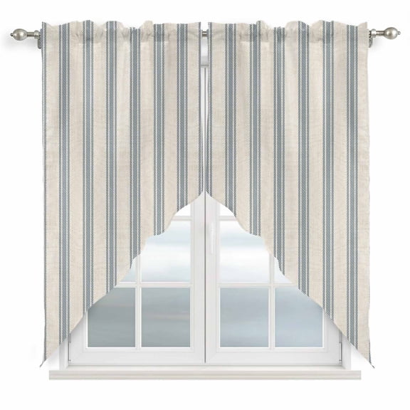 Blue Striped Swag Curtain Valances, Modern Farmhouse Stripes Rustic Kitchen Valance for Window, Rod Pocket Small Topper Drapes for Cafe Bedroom Bathroom 2 Panels Window Treatment 28"x36"