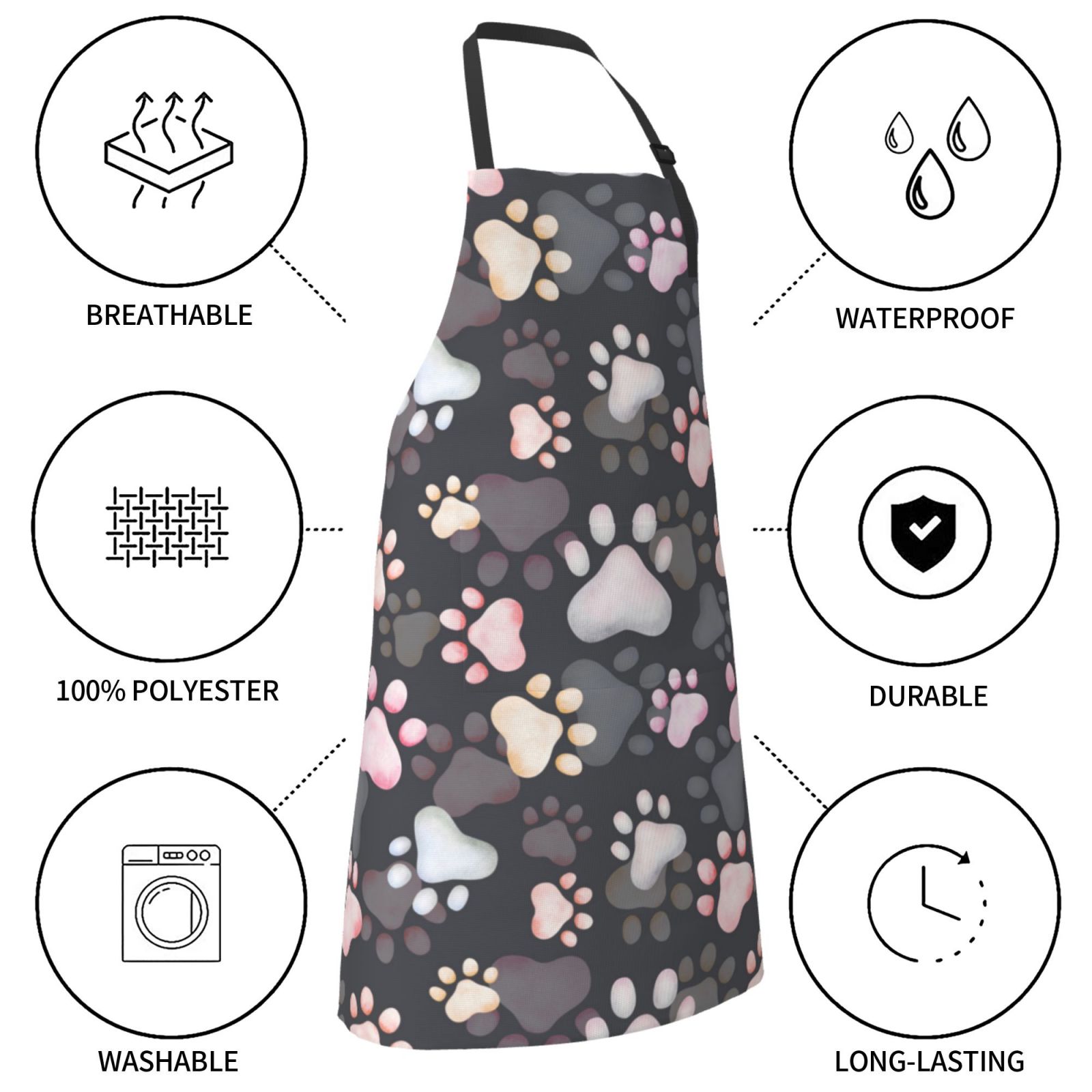 Kdxio Colorful Paws Of Dog Apron with Pockets Adjustable Kitchen Aprons for Men Women Waterproof Aprons for Cooking,Drawing,Crafting, Baking Household Cleaning
