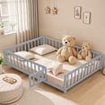 thumbnail image 2 of Full Size Floor Bed, Platform Bed With Fence Guardrails And Door Plywood Floor Bed Frame Easy-Assembly for Girls and Boys, 2 of 7