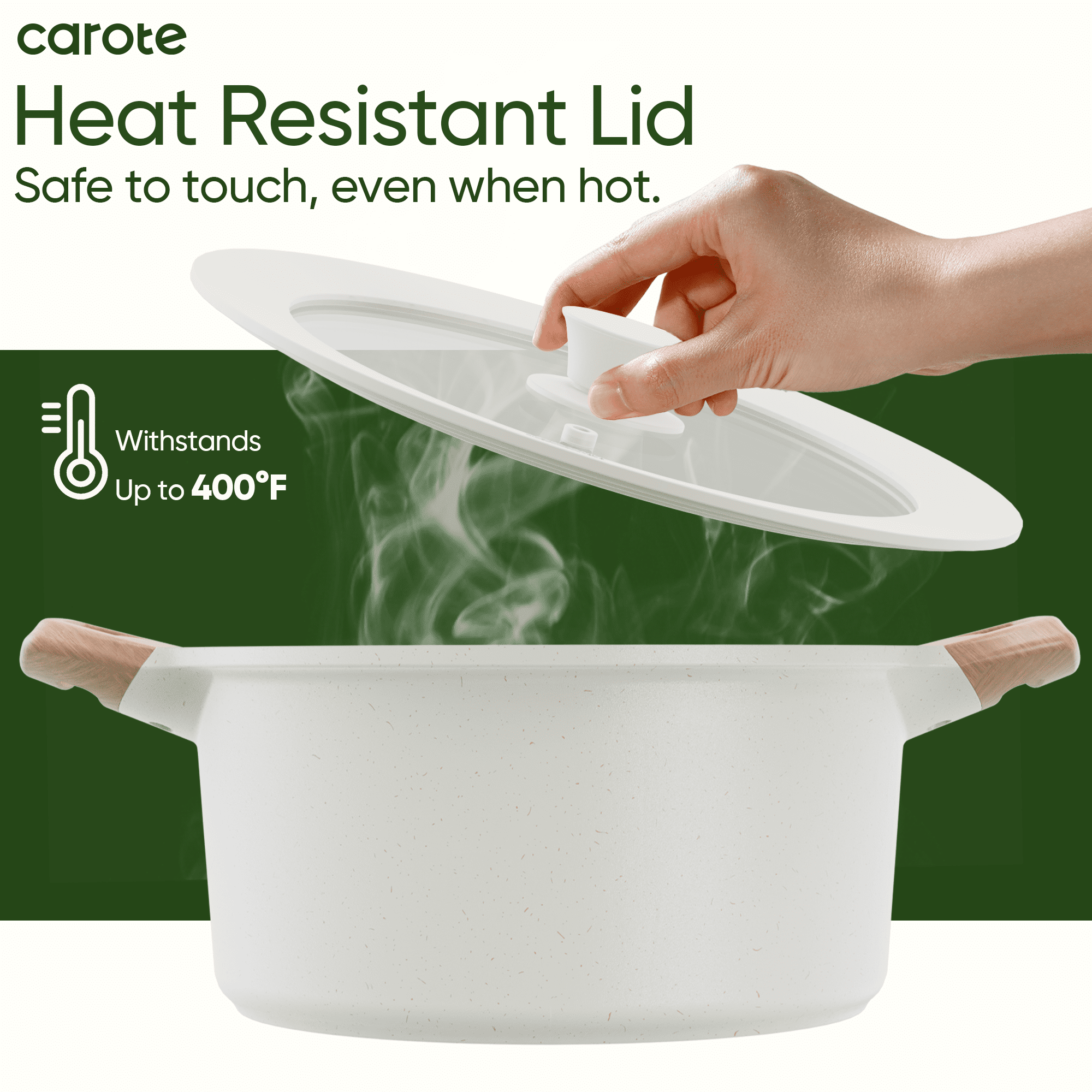 Carote Silicone Universal Lid, Pots and Pans Covers, Suitable for 9.5" 10" 11" Cookware, Silicone Cooking Utensils with Steam Ventilation, Silicone Knob, White