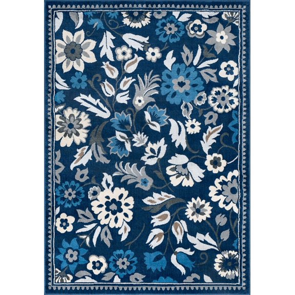 Tayse Madison Area Rug MDN4307 Traditional Dark Blue Bordered Bulbs 3' 11'' x 5'3'' Rectangle