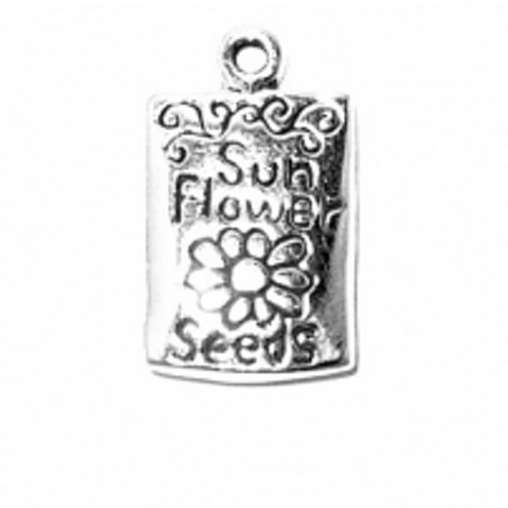 Sterling Silver 18" .8mm Box Chain Packaged Sunflower Seeds Pendant Necklace