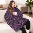thumbnail image 4 of Wearable Lamb Fleece Blanket Hoodie,Pioneer Flower Floral Print Pattern Oversized Sherpa Blanket Hoodie with Super Pockets,Super Warm Fuzzy Pullover for Women & Men, 4 of 6