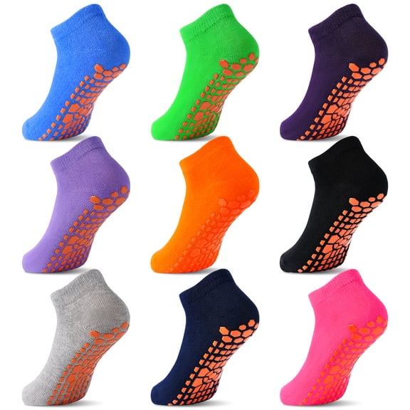 Kids Non-Slip Trampoline Socks, 9 Pairs of Colourful Ankle Cotton Socks for Children 2-13 Years 0ld
