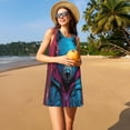 thumbnail image 3 of Fotbe Neon Cyberpunk Blue Bear Vestido de Verano sin Mangas para Mujer – Vestido Midi Línea A, Estilo Camiseta Floral, Vestido Playero Casual y Fluido, 3 of 7