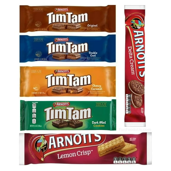 Combo Packs - Tim Tam Chocolate Biscuits – Assortment Packs - 1 Original, 1 Double Coat, 1 Chewy Caramel, Dark Mint, Delta Cream Biscuits & Lemon Crisp Biscuits, Great Family Treats (Value 6 Pack)