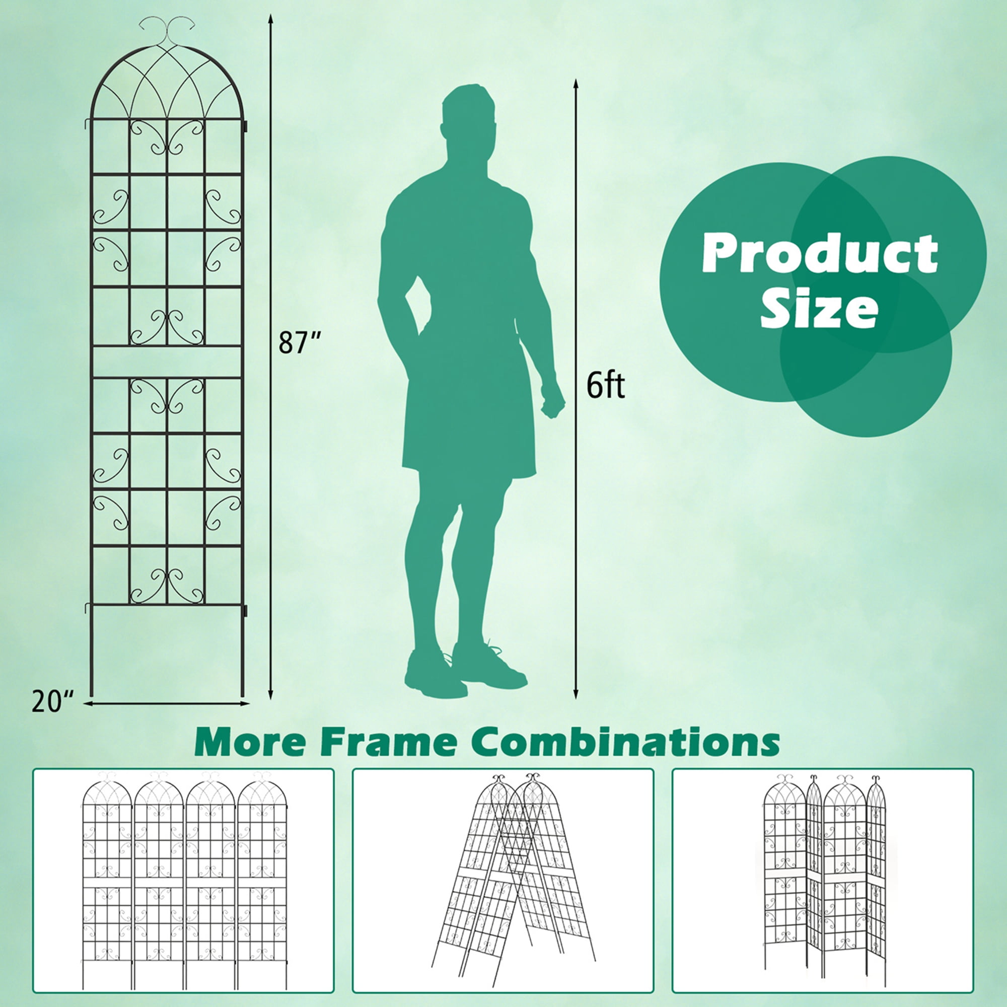 Costway 2 Pack 87" x 20" Metal Garden Trellis Decorative Outdoor Trellis for Climbing Plants