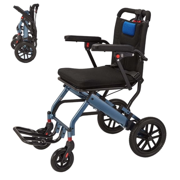 Ultra-Light Portable Folding Wheelchair with Handbrake, 220 lbs Capacity Lightweight Travel Wheelchair for Elderly & Children, Compact Aluminum Frame for Car Trunk Storage