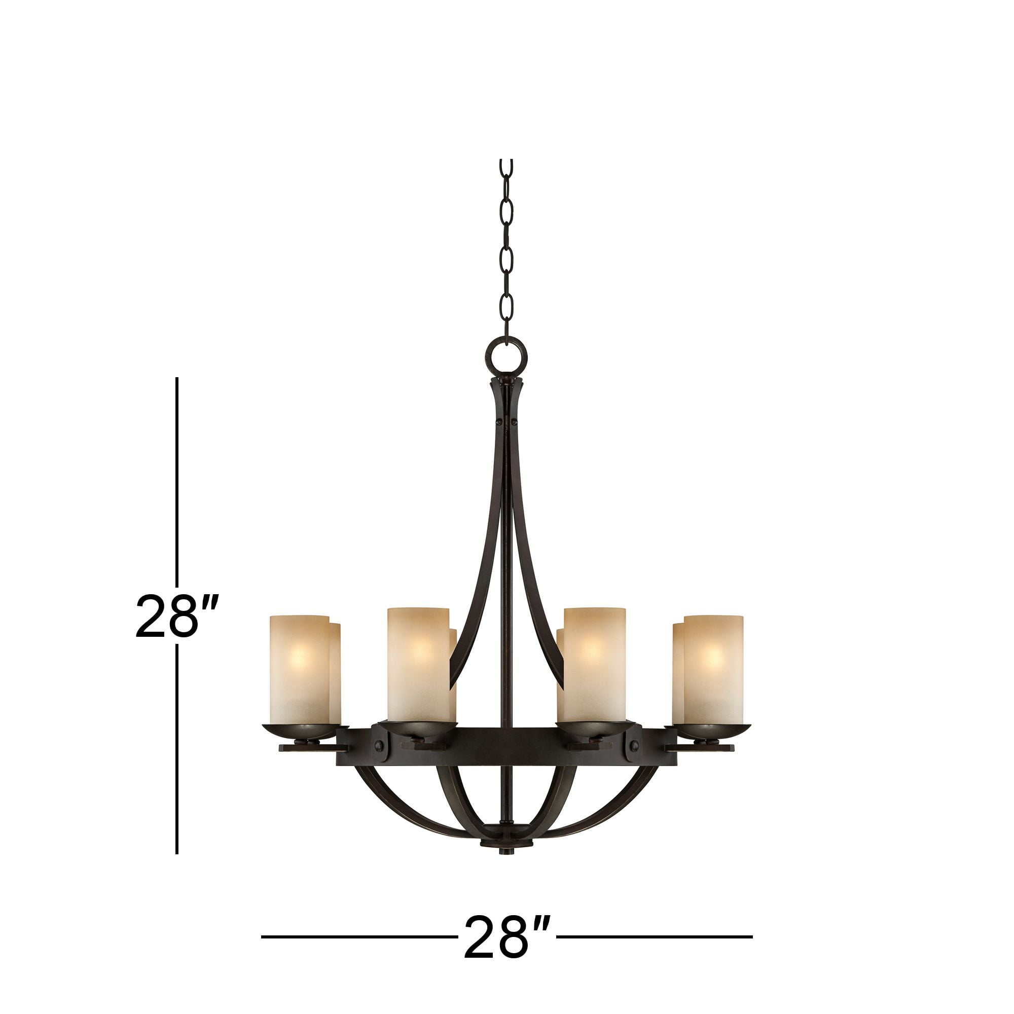 Franklin Iron Works Sperry Bronze Chandelier 28" Wide Rustic Farmhouse Cylinder Scavo Glass Shade 8-Light Fixture for Dining Room House Kitchen Island