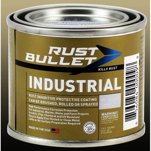 Rust Bullet - Industrial - Rust Inhibitor Paint, Industrial Strength Protective Coating UV Resistant - No Topcoat Needed - 4oz Can, Metallic Grey