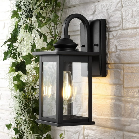 JONATHAN Y Cary 5.9" 1-Light Iron/Glass Traditional Modern Lantern LED Outdoor Sconce, Black (Set of 2)