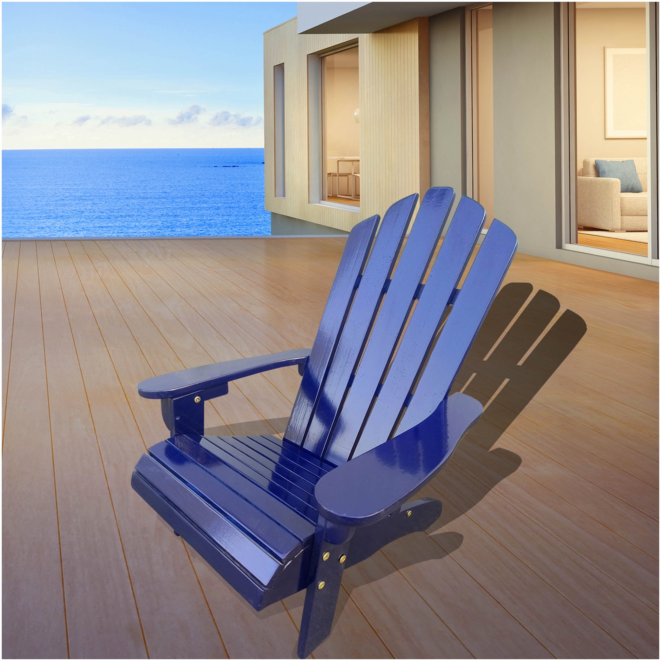 COSMOS Blue Solid Wood Adirondack Chair for Relaxing Outdoor & Indoor Seating, Wide Armrests and Sloping Seat Design