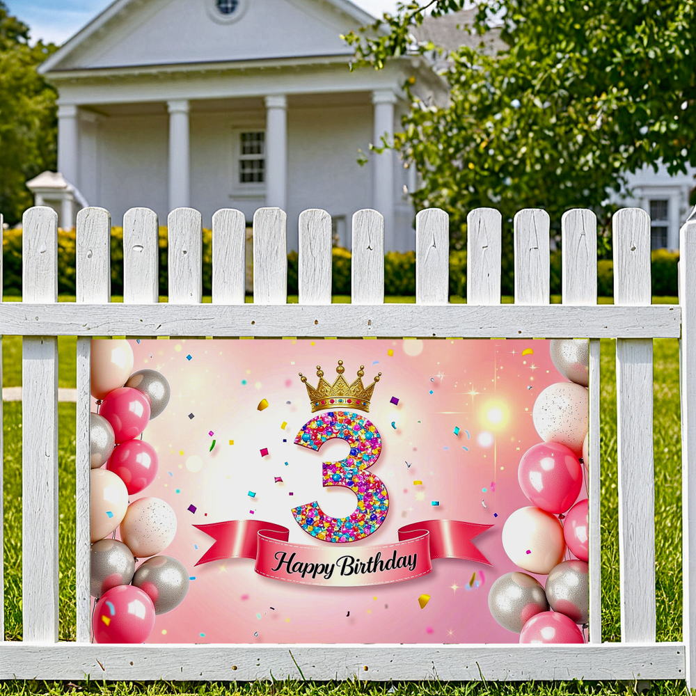 Happy 3rd Birthday Banner – Rosa Glitzer Hintergrund-Banner 150x90 Cm Für Mädchengeburtstag | Partydeko Tischdeko