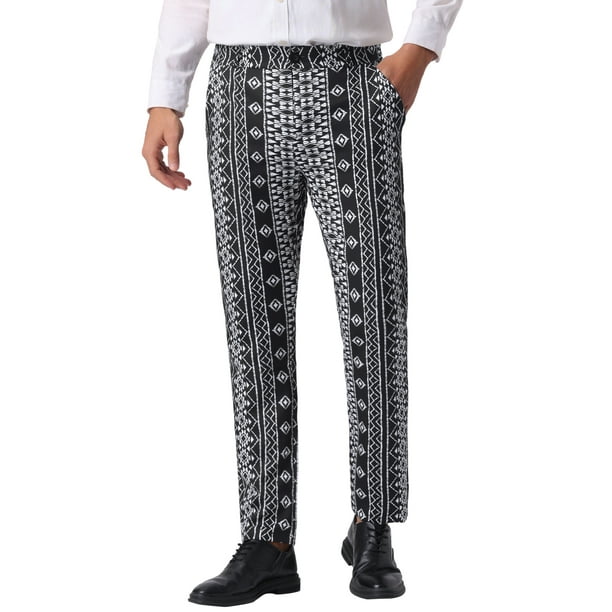 Pantalones de patrón irregular Inspire Chic para hombre, pantalones de frente plano con bloques de color, rayas, 36, negro
