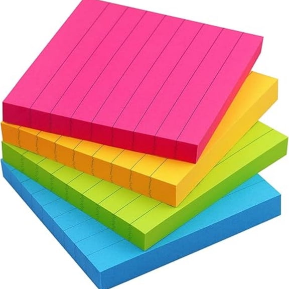 Lined Sticky Notes 3x3 Sticky Notes with Lines Self-Stick Notes Bright Color 4 Pads 90 Sheets/Pad (Bright)