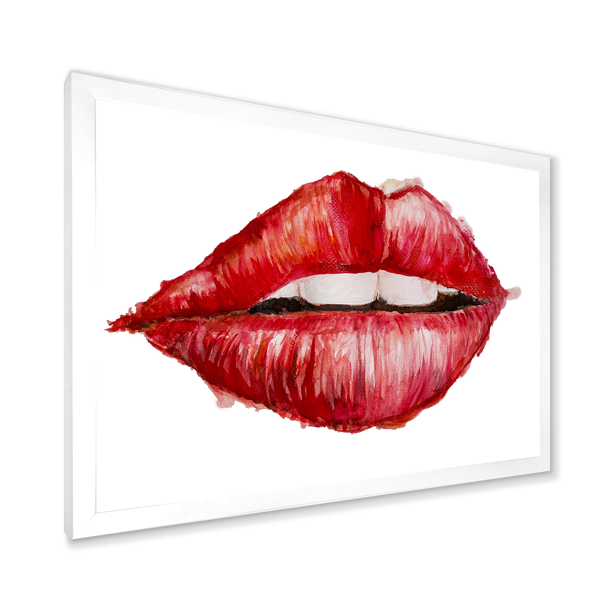 Designart 'Valentines Day Red Female Lips' Modern Framed Art Print