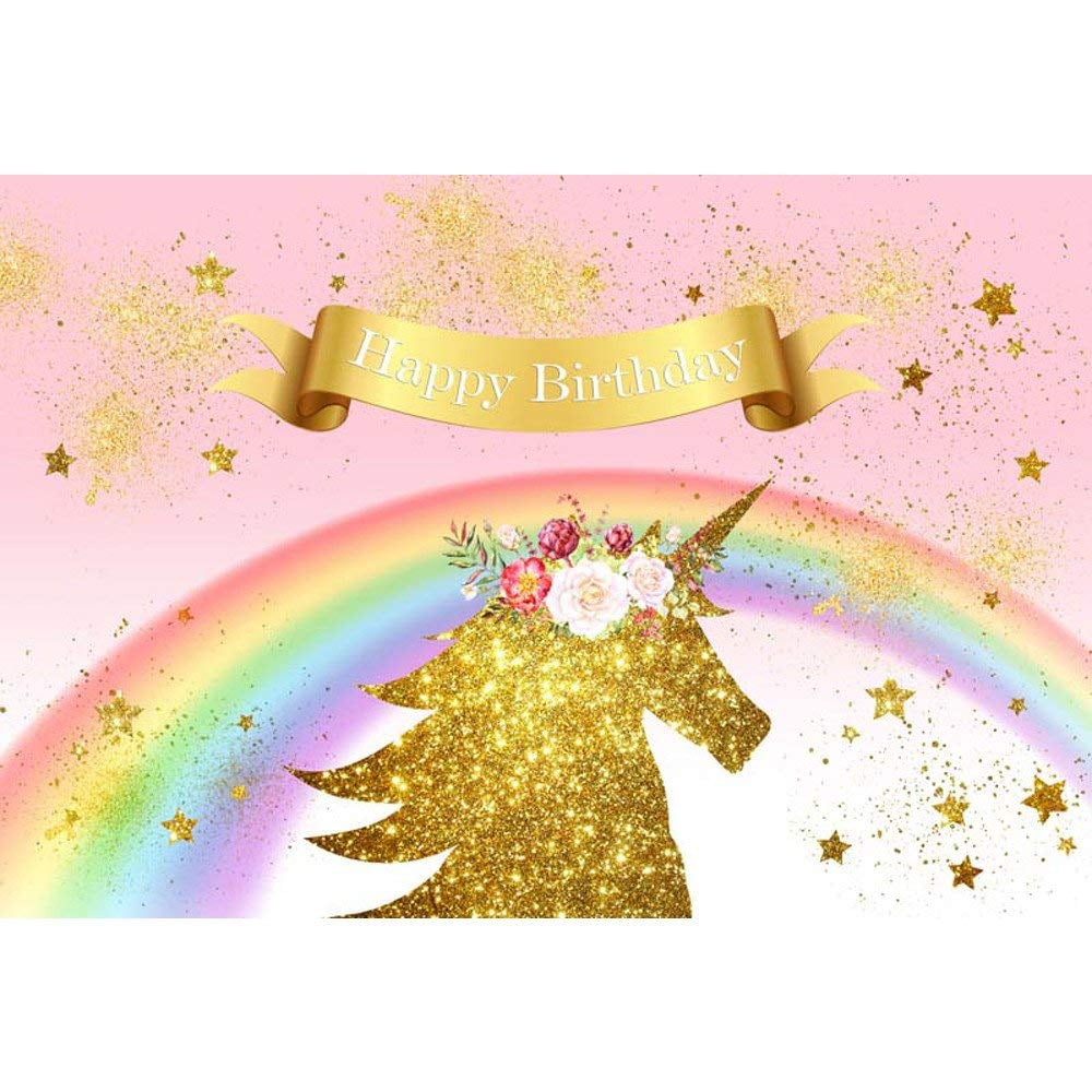 SZZWY 5x7ft Children Birthday Party Backdrop Cartoon Unicorn Rainbow Picture for Baby Kids Party Video Photography Photo Studio Props Wall LYGE491