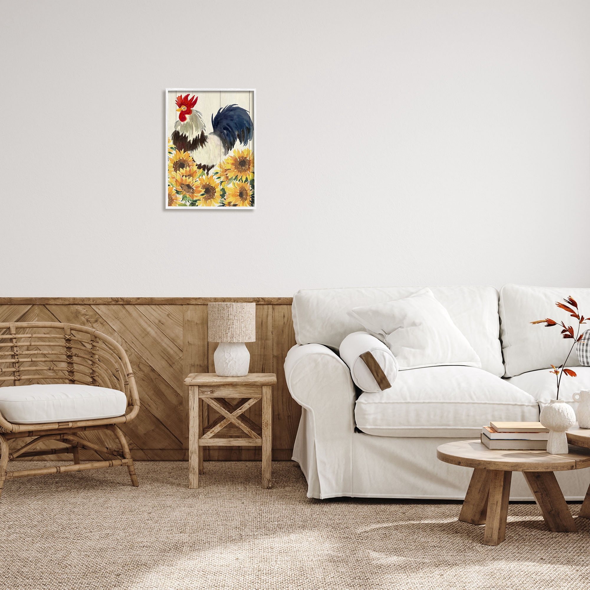Stupell Industries Country Rooster & Sunflowers Animals & Insects Painting White Framed Art Print Wall Art, 16 x 20
