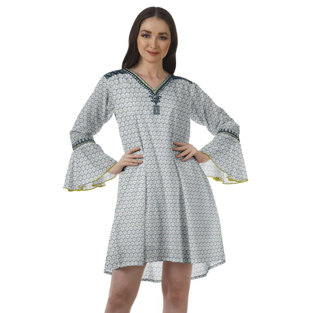 Moomaya Robes de Plage Imprimées Femmes Robe Aguichant Brodée Mini Robes Femmes