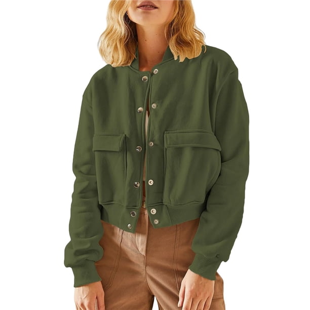 Chaqueta de Mujer para Otoño/Invierno, Larga, Cuello Alto, con Bolsillo Lateral. Verde XXL