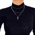 thumbnail image 3 of Multi-couches Collier Croix en Forme de Cou Pendentif Alliage Collier Chaîne Mode Collier Bijoux Argent, 3 of 8