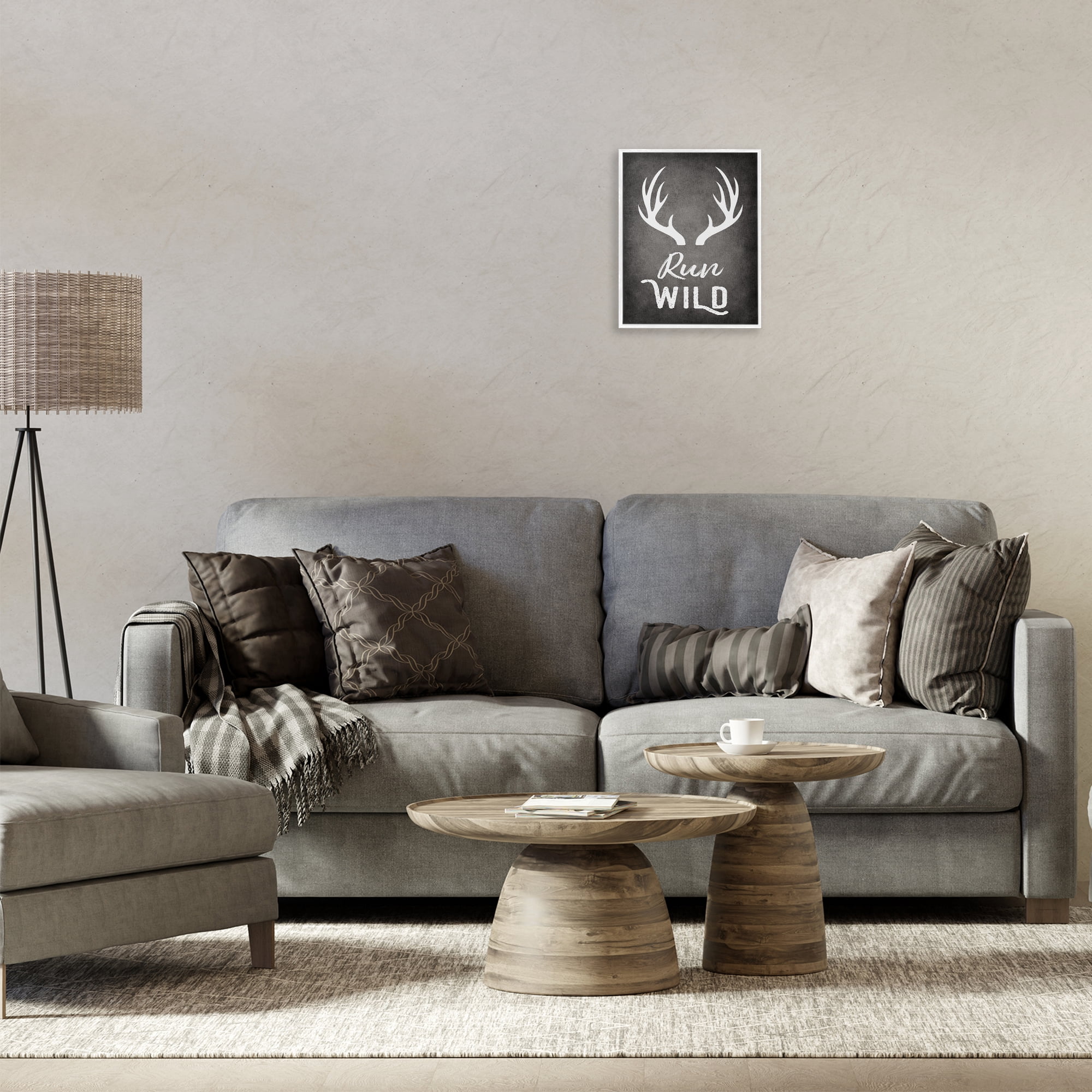 Stupell Industries Run Wild Antlers Typography Painting White Framed Art Print Wall Art, 11 x 14