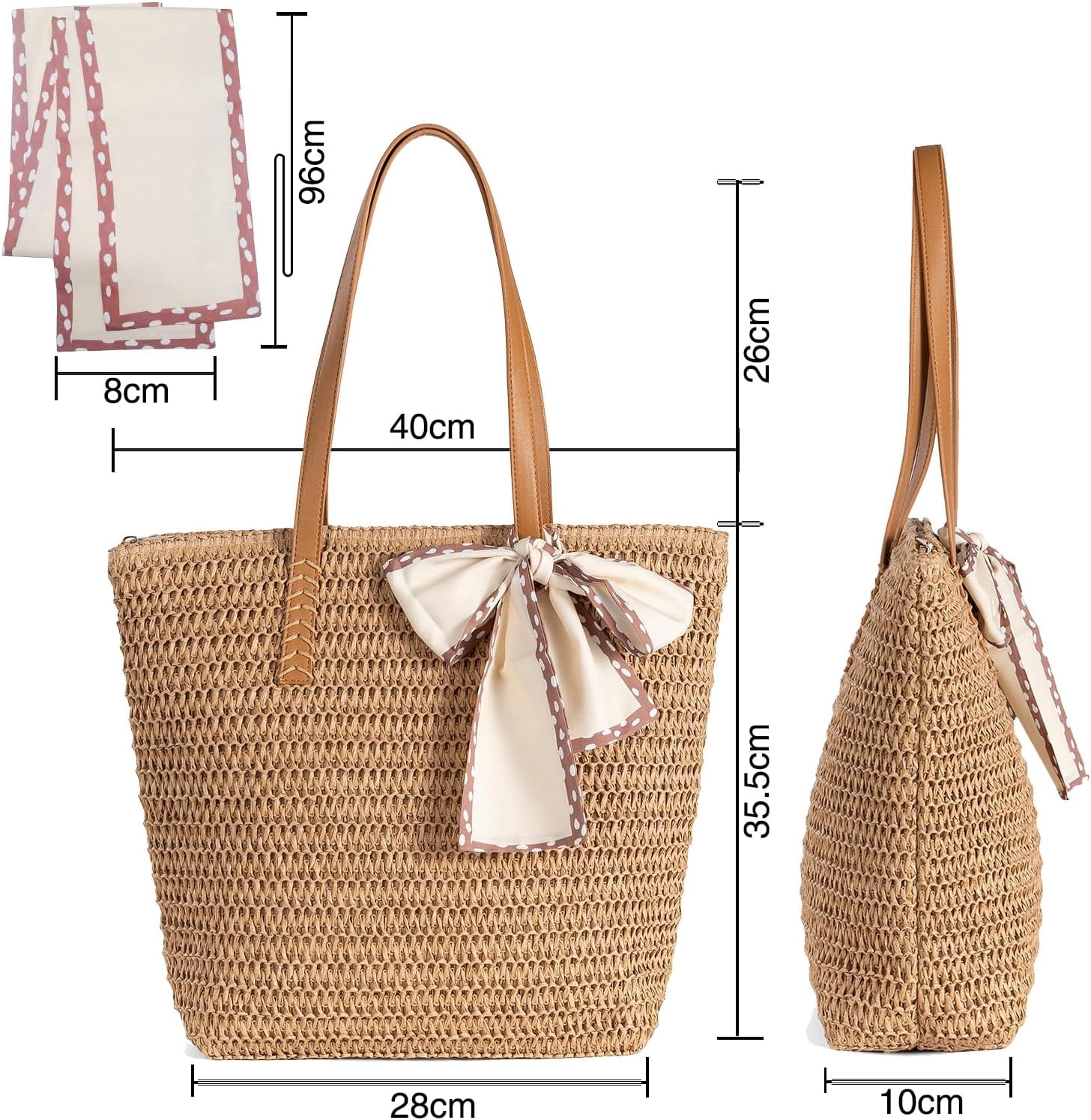 Large Straw Beach Bag: Women's Handwoven Tote with Zipper Pocket - 2025 Lightweight Summer Purse for Travel & Work