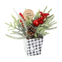 Christmas Tree Artificial Mini Tabletop Christmas Tree Decor for Desk Bedroom Office Home Small Christmas Decorations with Red Christmas Ball Santa Figure Pine Cones for Holiday