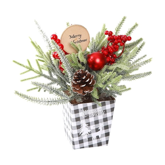Christmas Tree Artificial Mini Tabletop Christmas Tree Decor for Desk Bedroom Office Home Small Christmas Decorations with Red Christmas Ball Santa Figure Pine Cones for Holiday