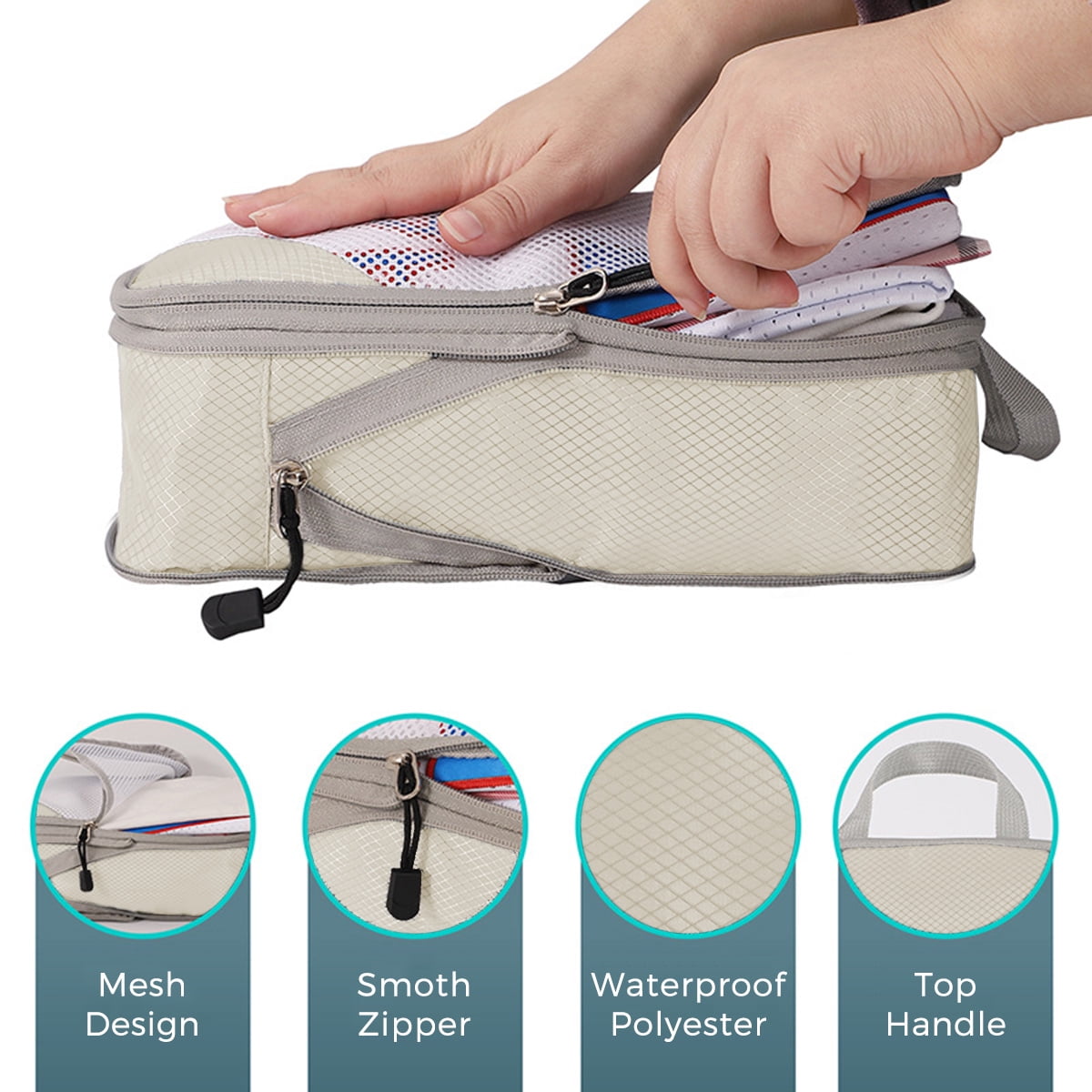 AUXDIQ 4 PCS Compression Packing Cubes Travel Luggage Organizer Bags Set Packing Organizers Compression Suitcase Bag Travel Essential Bag