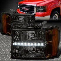 NUVISION for 07-14 GMC Sierra Smoked Amber LED DRL Headlights Head Lamps Assembly
