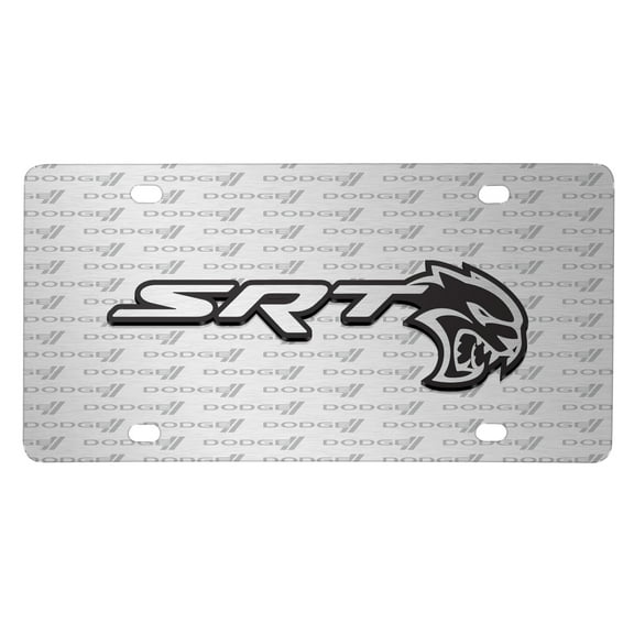 Dodge SRT Hellcat 3D Logo on Logo Pattern Brushed Aluminum License Plate