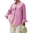 thumbnail image 2 of Womens Shirts Button Down Stripe Long Sleeve Blouse Fashion Casual Tops 2025 Pink M, 2 of 7