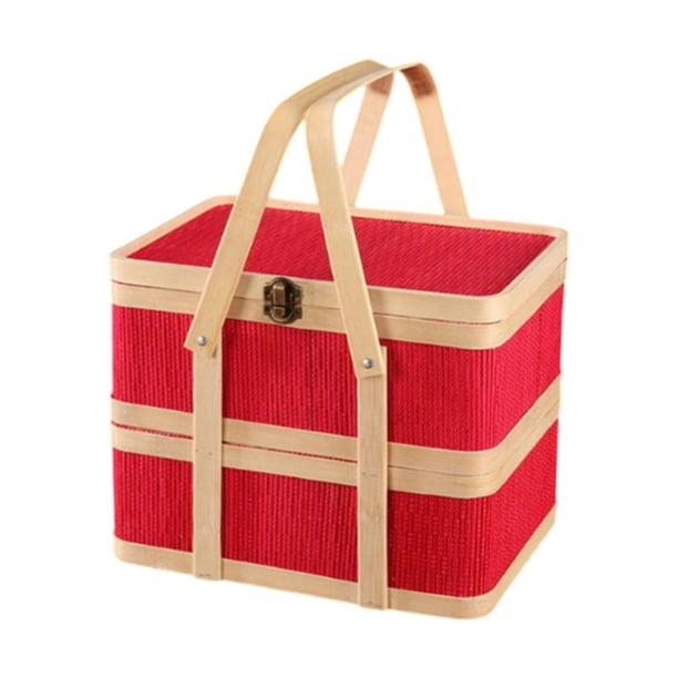 Cesta tejida de bambú, cesta de regalo tejida a mano para pasteles, pasteles de luna 27cmx20cmx22cm