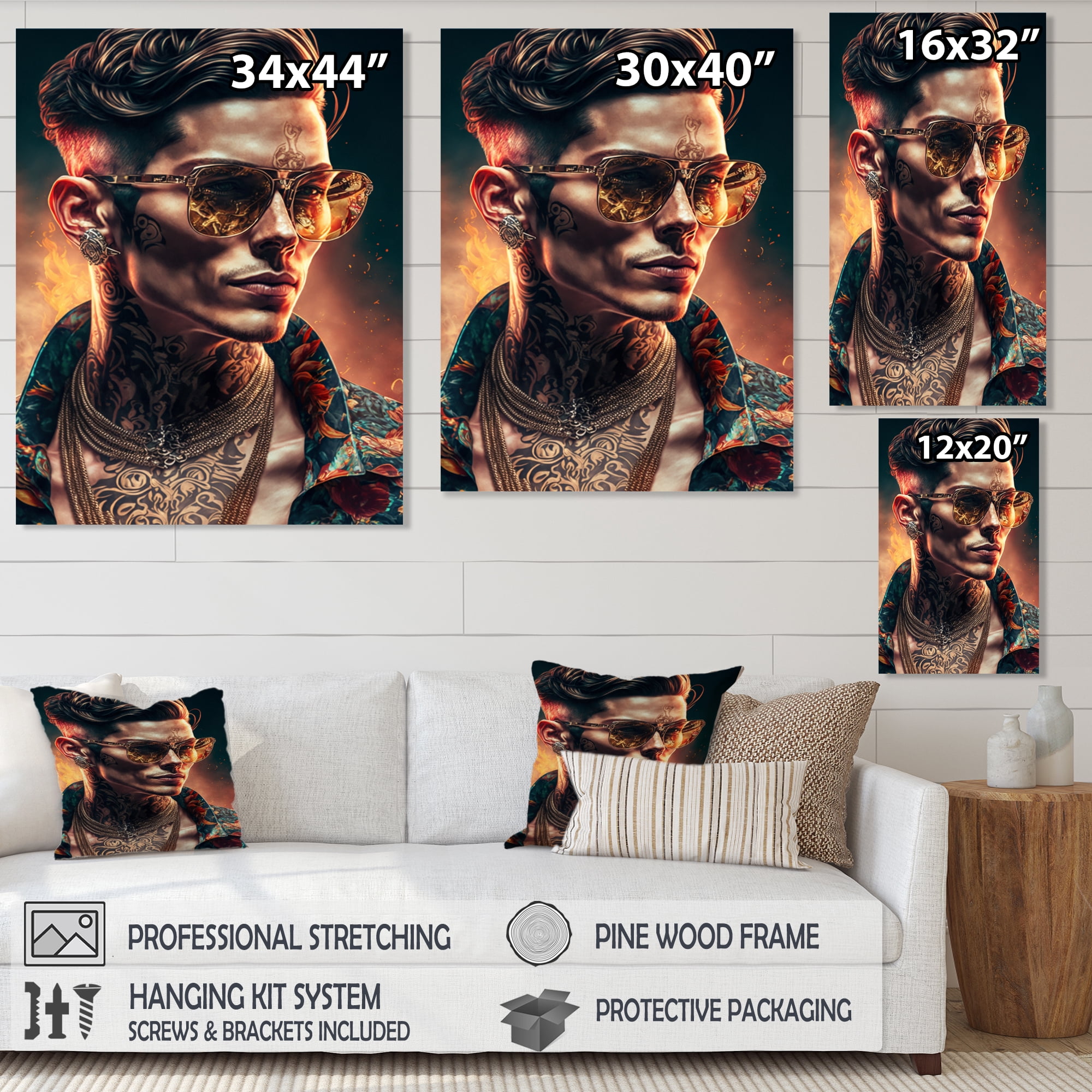 Designart Fashion Muscular Man With Sun Glasses 1 II Canvas Wall Art
